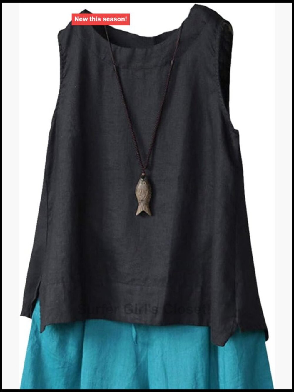 100% Linen Sleeveless Tank Top with Back Buttons Summer